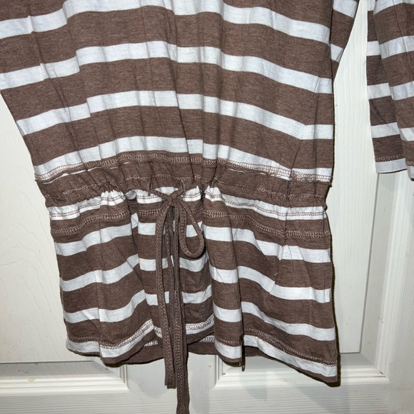 Columbia pullover hooded 3/4 sleeve strip top with drawstring waist Y2K sz Small - Picture 3 of 12